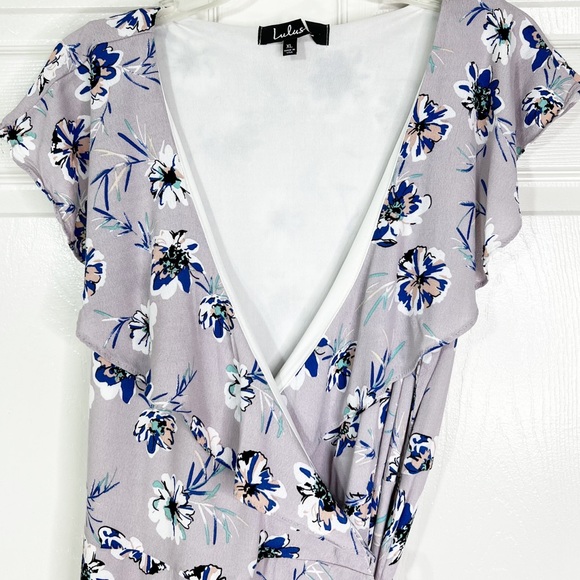 Lulu’s La Vie Lavender Floral Sleeveless V-Neck Wrap Ruffle Dress Women’s Sz XL - Picture 4 of 14